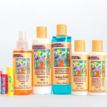The Perfect Tan Kit (Includes 8 oz Moisturizer, 8 oz Sunburn Relief, 6 oz Tanning Oil, 4 oz SPF 8, 4 oz SPF 15, Lipkist Lip Balm, Prickly Pear Lip Balm)
